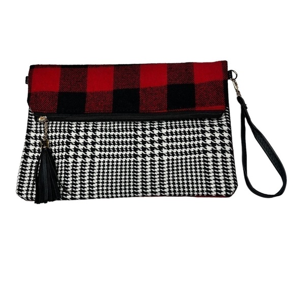 NWT LIB NEW YORK Plaid Fold Over Crossbody Clutch Bag With Wristlet - Picture 5 of 16